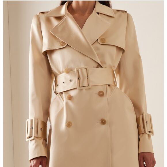 SALE!!!!!!KHAITE Jaden Ecru Cotton-Blend Satin Trench Coat Size 6 NO BELT - Picture 1 of 12